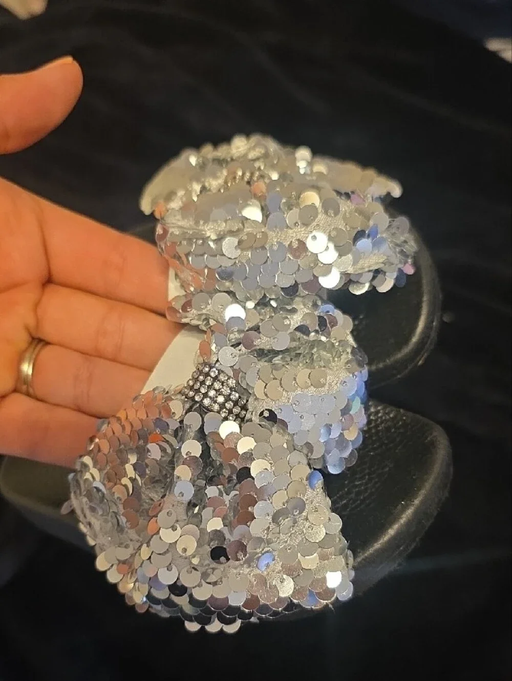 💚5/$20💚Sequin Bow Slide Sandals for Kids - Silver/Black